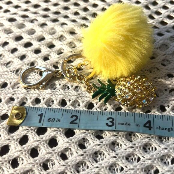 Rhinestone Pineapple with Yellow Pom Pom Purse Charm/Keychain - NEW! - Picture 4 of 4